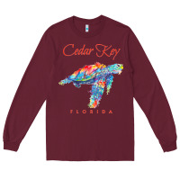 Burgundy Cedar Key Florida Watercolor Sea Turtle Sweatshirt Long Sleeve Tee - InspiraDesign