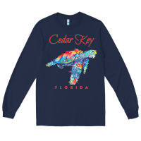 Navy Cedar Key Florida Watercolor Sea Turtle Sweatshirt Long Sleeve Tee - InspiraDesign