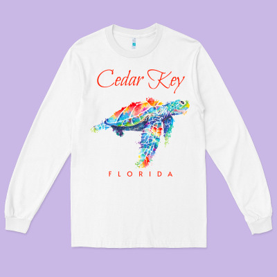 Cedar Key Florida Watercolor Sea Turtle Sweatshirt Long Sleeve Tee Designed By Inspiradesign