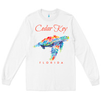 White Cedar Key Florida Watercolor Sea Turtle Sweatshirt Long Sleeve Tee - InspiraDesign