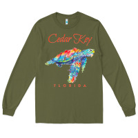 Army Green Cedar Key Florida Watercolor Sea Turtle Sweatshirt Long Sleeve Tee - InspiraDesign