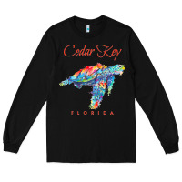 Black Cedar Key Florida Watercolor Sea Turtle Sweatshirt Long Sleeve Tee - InspiraDesign