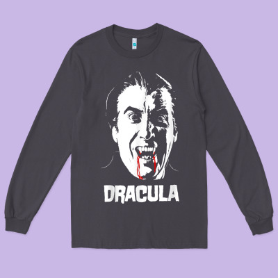 Dracula Vampire Classic Horror Flick White T Shirt Long Sleeve Tee Designed By Inspiradesign