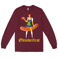 Burgundy barmaid oktoberfest funny german woman dirndl bratwurst t shirt Long Sleeve Tee - InspiraDesign