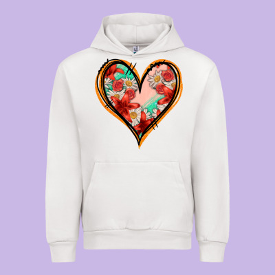 Floral Orange Glitter Heart Urban Hoodie Designed By Jasminsmagicworld