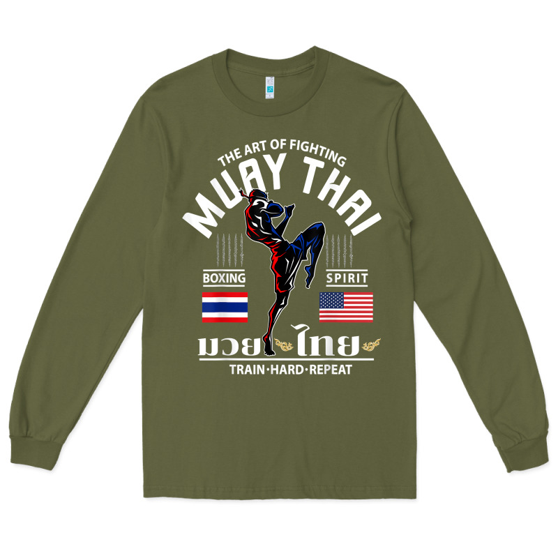 Thailand American Flag Muay Thai Boxing Train Hard Repeat T Shirt Long Sleeve Tee by InspiraDesign | Teevron