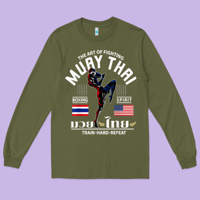 Thailand American Flag Muay Thai Boxing Train Hard Repeat T Shirt Long Sleeve Tee Designed By Inspiradesign