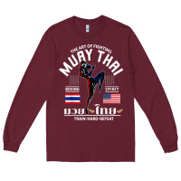 Burgundy thailand american flag muay thai boxing train hard repeat t shirt Long Sleeve Tee - InspiraDesign