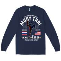 Navy thailand american flag muay thai boxing train hard repeat t shirt Long Sleeve Tee - InspiraDesign