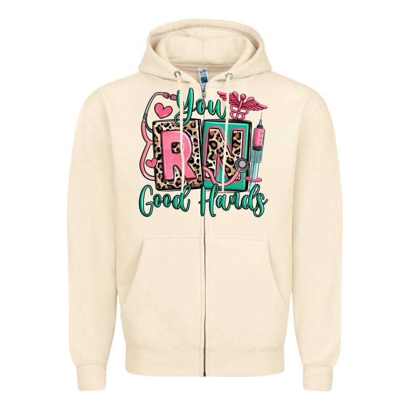 You Rn Good Hands Registered Nurse Zipper Hoodie by RanaPortraitStore | Teevron