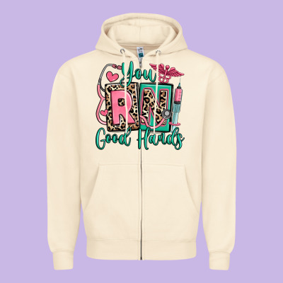 You Rn Good Hands Registered Nurse Zipper Hoodie Designed By Ranaportraitstore