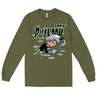 Army Green Danny Phantom Coming Through Brick Wall Long Sleeve Tee - InspiraDesign