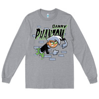 Heather Grey Danny Phantom Coming Through Brick Wall Long Sleeve Tee - InspiraDesign