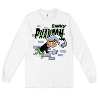 White Danny Phantom Coming Through Brick Wall Long Sleeve Tee - InspiraDesign