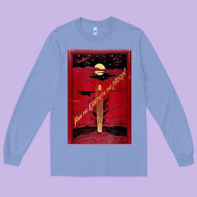 From The Earth To The Moon Jules Verne Book Cover Design Long Sleeve Tee Designed By Artchic