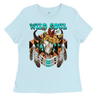 Baby Blue Wild Soul Bull Skull Ladies Tee - FaDigitalArtStudio