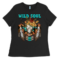 Black Wild Soul Bull Skull Ladies Tee - FaDigitalArtStudio