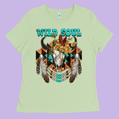 Wild Soul Bull Skull Ladies Tee Designed By Fadigitalartstudio