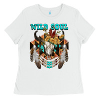 White Wild Soul Bull Skull Ladies Tee - FaDigitalArtStudio