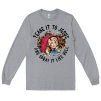 Heather Grey tease it to jesus and spray it like hell leopard western raglan baseba Long Sleeve Tee - ArtChic