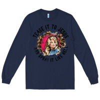 Navy tease it to jesus and spray it like hell leopard western raglan baseba Long Sleeve Tee - ArtChic