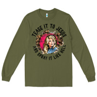 Army Green tease it to jesus and spray it like hell leopard western raglan baseba Long Sleeve Tee - ArtChic