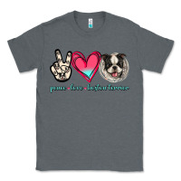 Charcoal Heather Peace Love Boston Terrier Classic Tee - Jasminsmagicworld