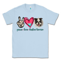 Dusty Blue Peace Love Boston Terrier Classic Tee - Jasminsmagicworld