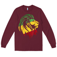 Burgundy Lion of Judah Reggae, Rasta, Ethiopia Jamaican Roots Long Sleeve Tee - ArtChic