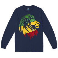 Navy Lion of Judah Reggae, Rasta, Ethiopia Jamaican Roots Long Sleeve Tee - ArtChic