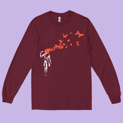 Banksy Headshot Butterfly Long Sleeve Tee Designed By Artchic
