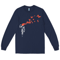 Navy banksy headshot butterfly Long Sleeve Tee - ArtChic
