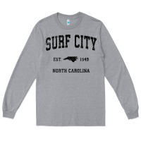 Heather Grey Surf City North Carolina Nc Vintage Sports Design Black Prin Long Sleeve Tee - StudioElite