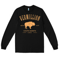 Black vermillion south dakota bison distressed design t shirt Long Sleeve Tee - StudioElite