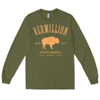 Army Green vermillion south dakota bison distressed design t shirt Long Sleeve Tee - StudioElite