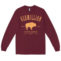 Vermillion South Dakota Bison Distressed Design T Shirt Long Sleeve Tee | Teevron