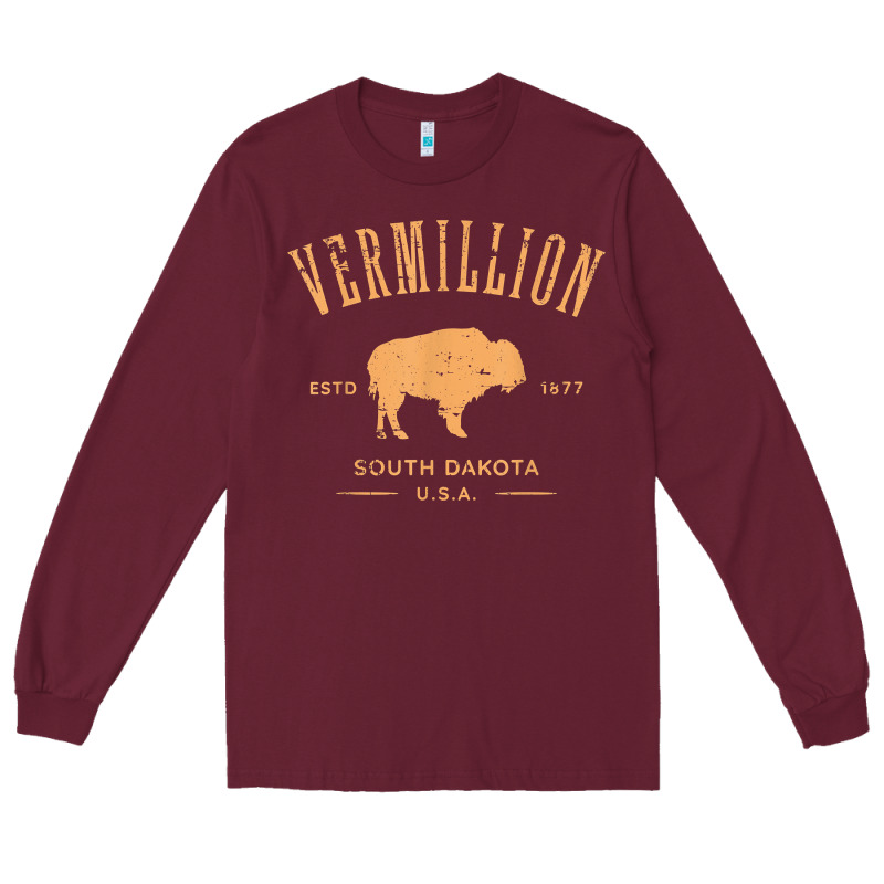 Vermillion South Dakota Bison Distressed Design T Shirt Long Sleeve Tee by StudioElite | Teevron