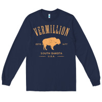 Navy vermillion south dakota bison distressed design t shirt Long Sleeve Tee - StudioElite