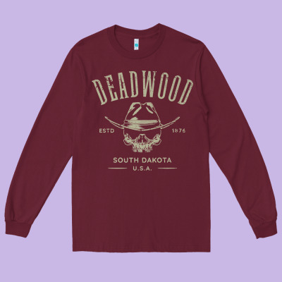 Deadwood South Dakota Usa Distressed Skull Design Souvenir Premium T S Long Sleeve Tee Designed By Studioelite