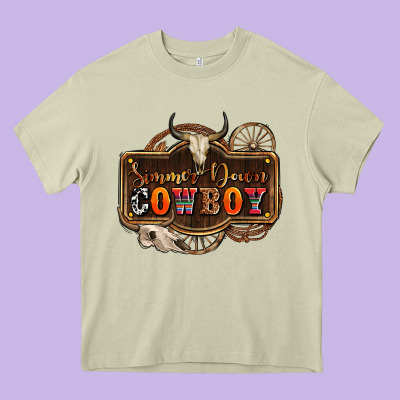 Simmer Down Cowboy Olivia Heavy Core Tee Designed By Oliviacreatesart
