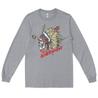 Heather Grey trust the government skull native american chief native t shirt Long Sleeve Tee - StudioElite