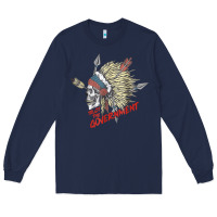 Navy trust the government skull native american chief native t shirt Long Sleeve Tee - StudioElite