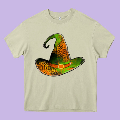 Leopard Witch Hat Heavy Core Tee Designed By Jasminsmagicworld