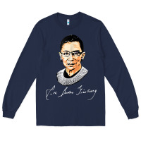 Navy rbg ruth bader ginsburg feminist t shirt   signature art Long Sleeve Tee - StudioElite