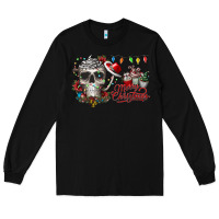 Black Merry Christmas  skull Long Sleeve Tee - CowhideDigitalArt