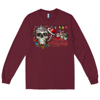 Burgundy Merry Christmas  skull Long Sleeve Tee - CowhideDigitalArt