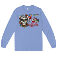 Colony Blue Merry Christmas  skull Long Sleeve Tee - CowhideDigitalArt