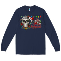 Navy Merry Christmas  skull Long Sleeve Tee - CowhideDigitalArt