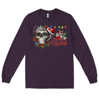 Plum Merry Christmas  skull Long Sleeve Tee - CowhideDigitalArt
