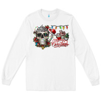 White Merry Christmas  skull Long Sleeve Tee - CowhideDigitalArt